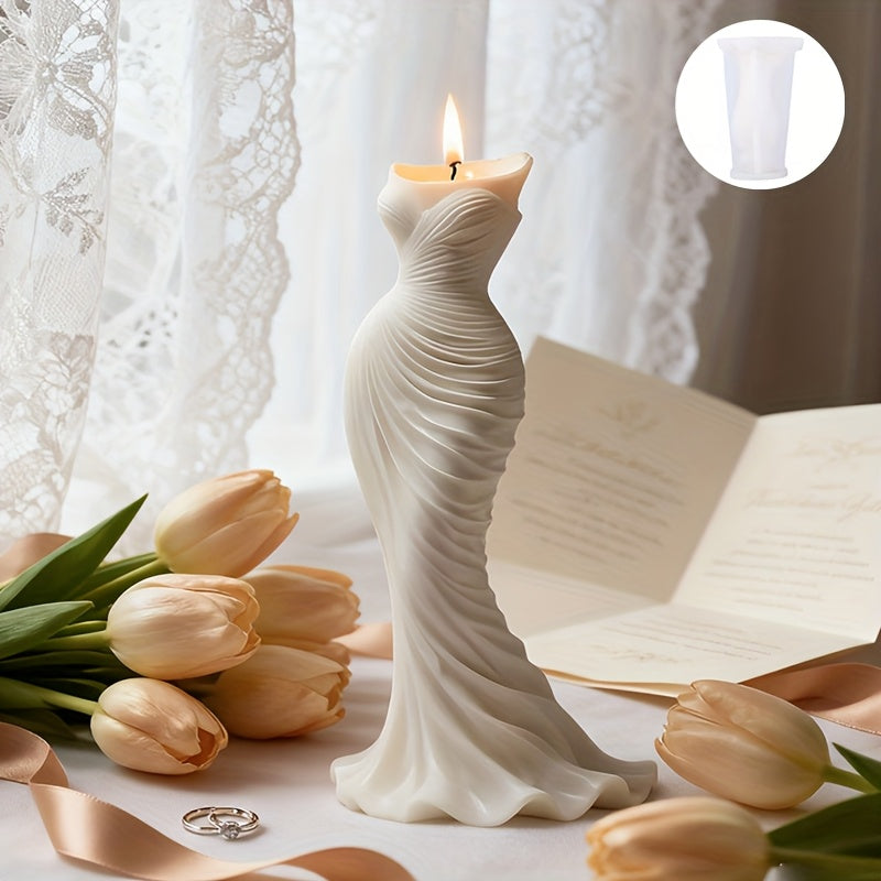 Valentine's Day 3D Slim Fit Mermaid Bridal Dress Silicone Mold, Slim Cut and Mermaid Gown Design, High-Temperature Resistant and Easy Demolding, Perfect for Making Scented Candles, Resin Plaster Crafts, Wedding Decorations, Anniversary Gifts, Party