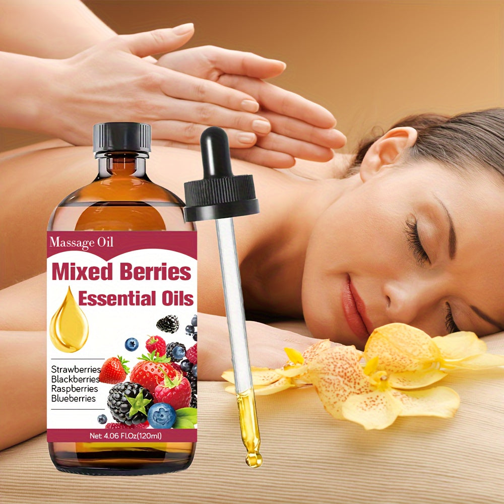 120ml/4.06fl.oz Mixed Berries Essential Oil - with Strawberries, Blackberries, Blueberries - 100% Pure Perfume Oil Care Grade for Hair & Skin Care, Massage, Diffusers Humidifier, Natural Smell, for Men & Women, Meditation, Fragrance Oil