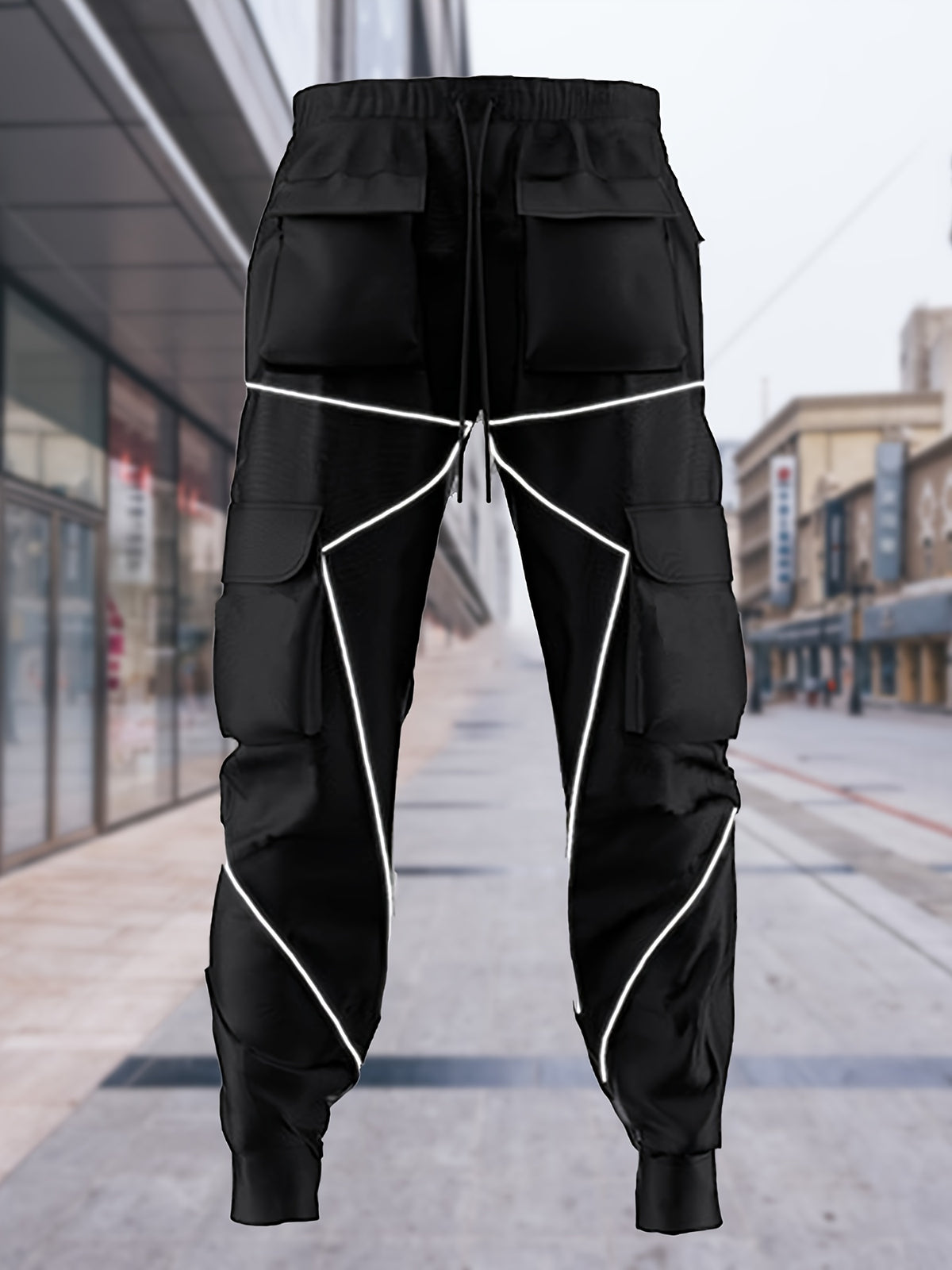Stylish Multi-Pocket Cargo Pants for Men - Long Footed, Reflective Stripes, Climbing, Mountain, Outdoor Fitness - Comfortable, Breathable, Quick-Drying
