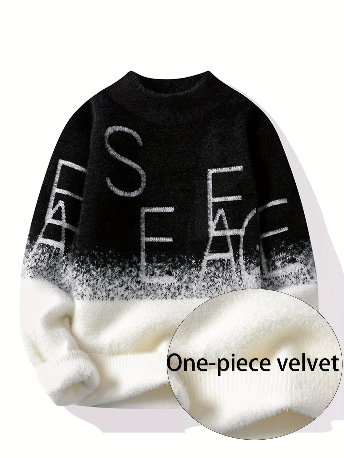 SENMEIGUO Men'S Casual Round Neck Sweater, Thickened Warmth, Fashionable Trendy Pullover Knitwear, Long Sleeve, Letter Pattern, Slim Fit, Knitted Fabric, for Autumn/Winter