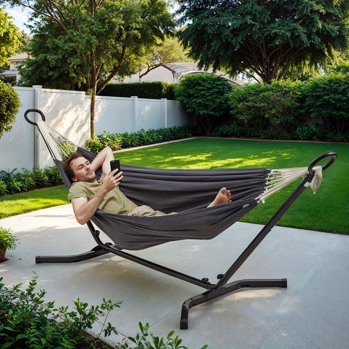 Outdoor Double Hammock with Stand, Steel Frame Supports Up to 204.12kg, Easy Setup, Suitable for Travel, Vacation, Beach, Patio, Garden | Large Hammock | Christmas Gift, Hanging Hammock, Hammock Frame/support, Hammock Stand, Camping, Garden Hammock, Outd