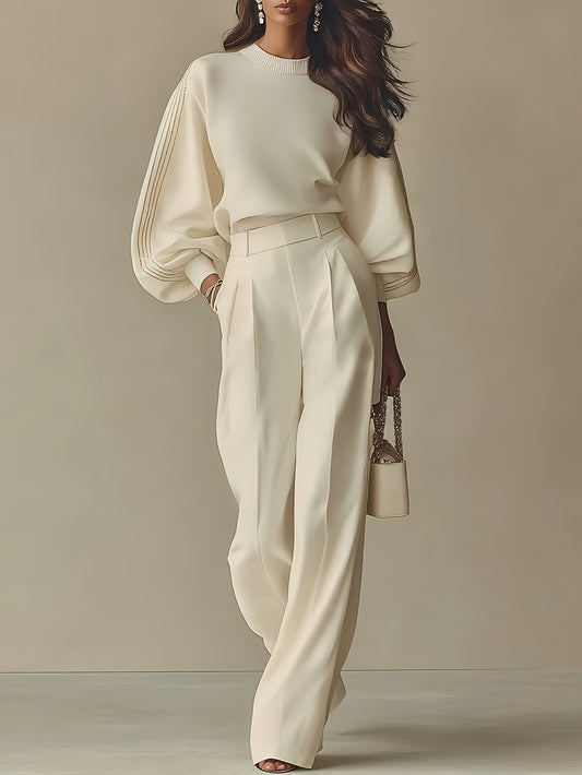 Solid Color High Waist Capable Draped Loose Suit Straight Leg Pants [ZLLZ]