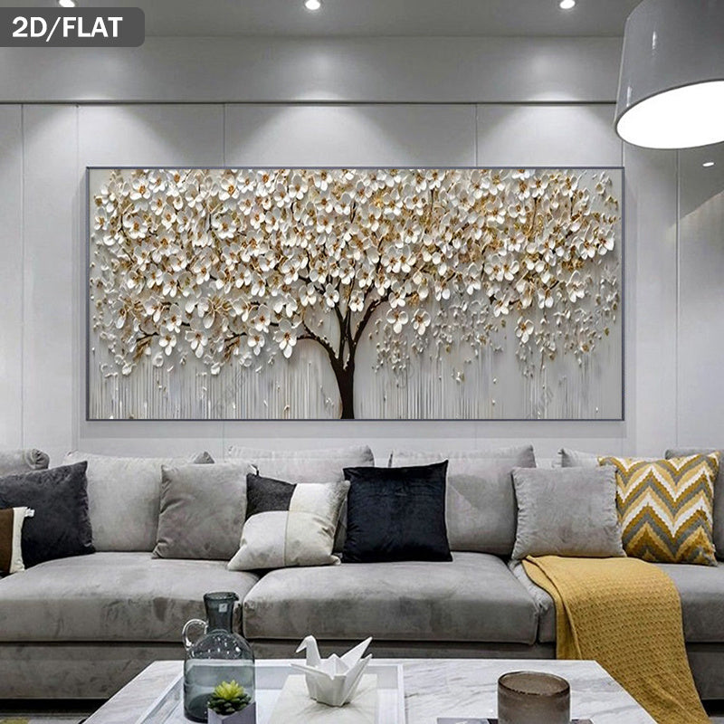 Frameless Canvas Print of a Cherry Blossom Tree, Measuring 39.37 by 78.74 Inches (100 by 200 Cm), Perfect for Modern Wall Decor in Living Rooms And Bedrooms.