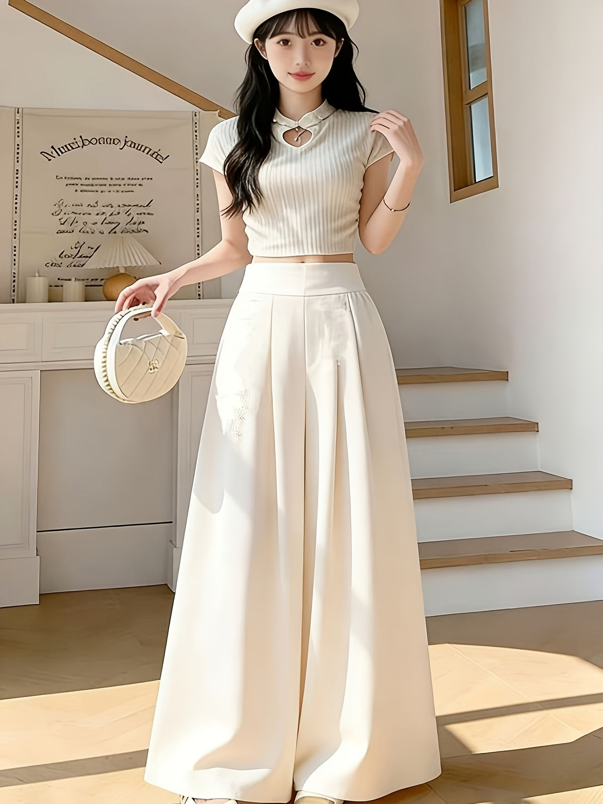 Atmosphere Inspired Chinese Style Wide Leg Pants for Women'S Summer New Style, Light Luxury, High-End, Lazy Style, Relaxed And Hanging Half Skirt Pants