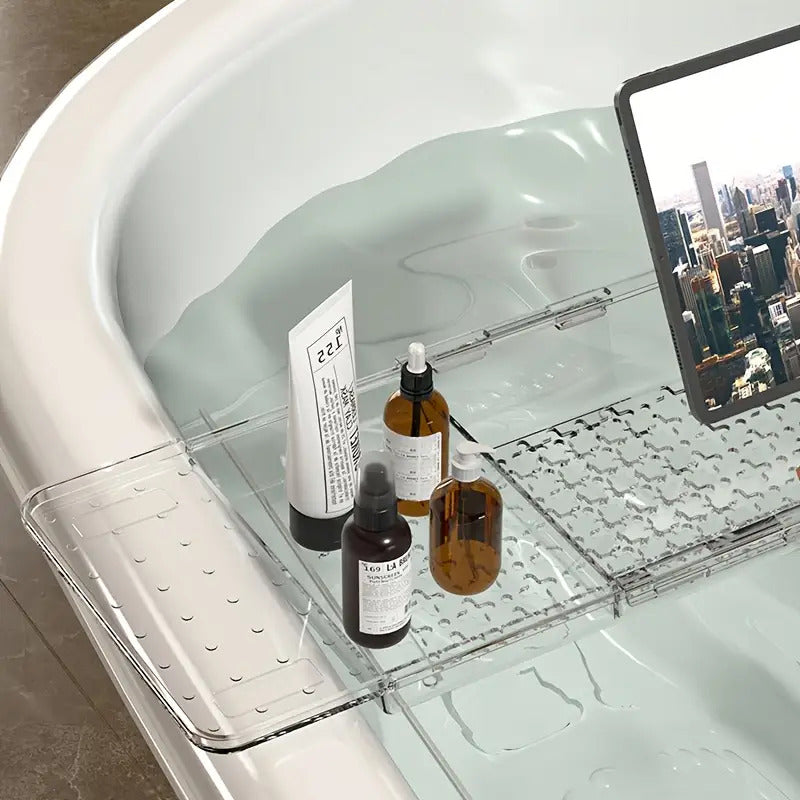 Adjustable Plastic Bathtub Tray with Phone Holder, Non-Slip Tablet Stand, and Extendable Storage Rack for Bathroom - Suitable for 100 Countries, Bathroom Accessories, Home Use, Bathroom Tray, Versatile Bathroom Accessory, Modern Bathroom Accessory