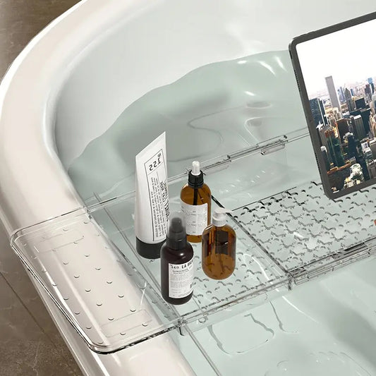 Adjustable Plastic Bathtub Tray with Phone Holder, Non-Slip Tablet Stand, and Extendable Storage Rack for Bathroom - Suitable for 100 Countries, Bathroom Accessories, Home Use, Bathroom Tray, Versatile Bathroom Accessory, Modern Bathroom Accessory