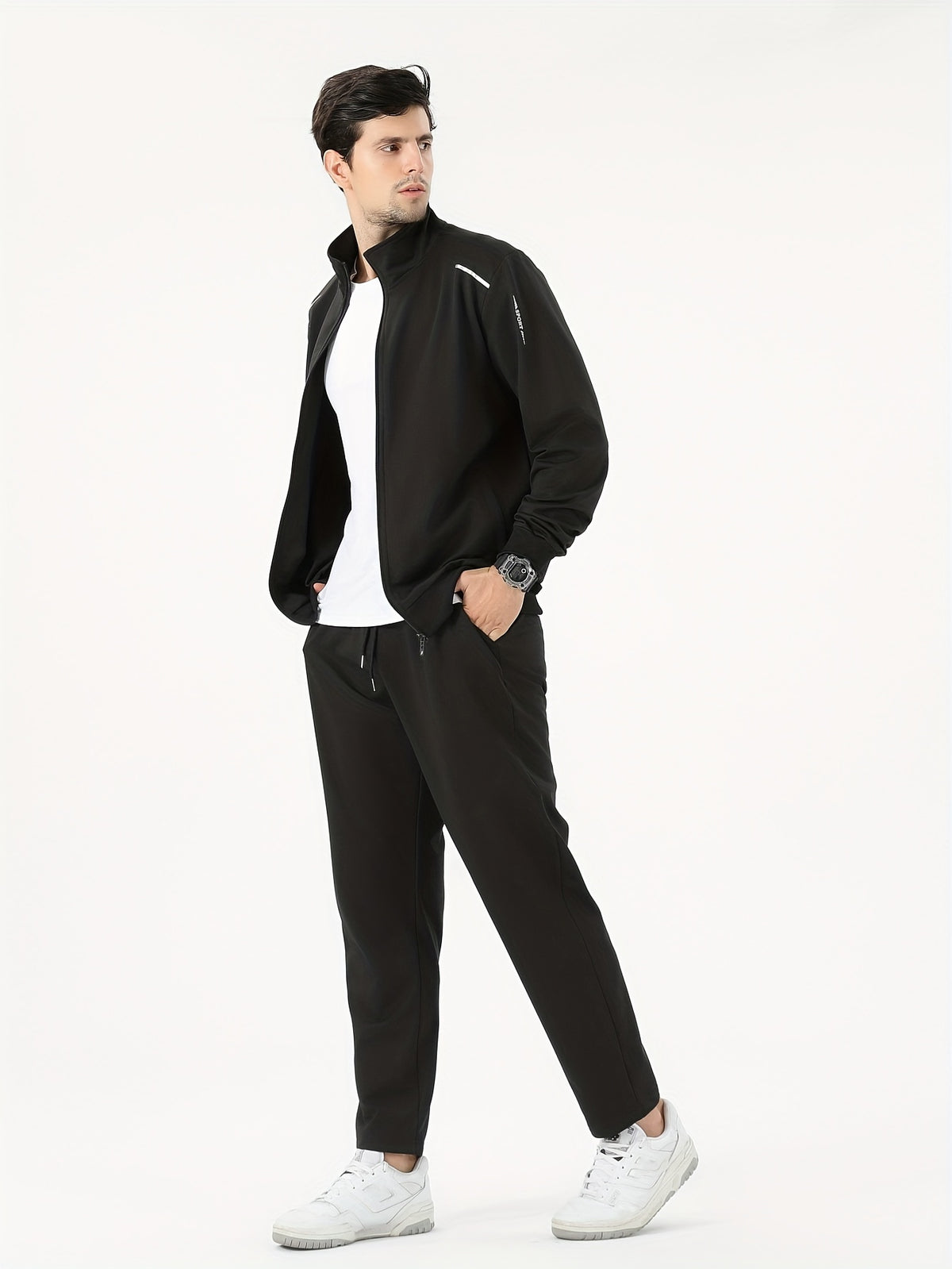 Two Piece Outfits For Men, Men Classic Design Zipper Up Jacket And Sweatpants Drawstring Pants