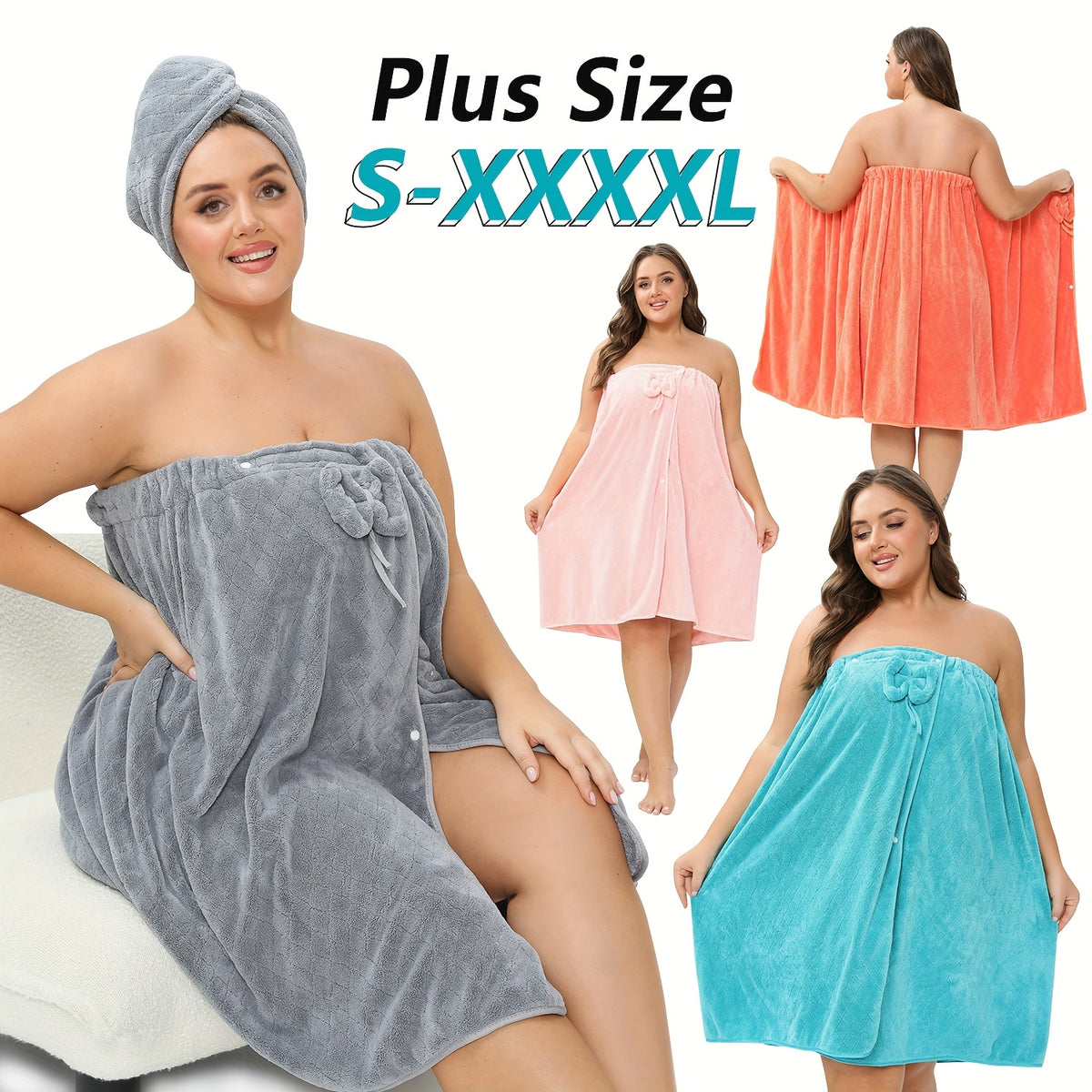 2pcs Set 81*220cm/81*170cm 350gsm Suitable for S-XXXXL Adjustable Extra Large Bathrobe + Hair Dryer Cap European Style Candy Color Thickened Bathrobe Suitable for Home Travel Sauna Spa 31.89*86.61in/31.89*66.92in, Wash Cloths, Bath Towels, Towel, Wash Cl