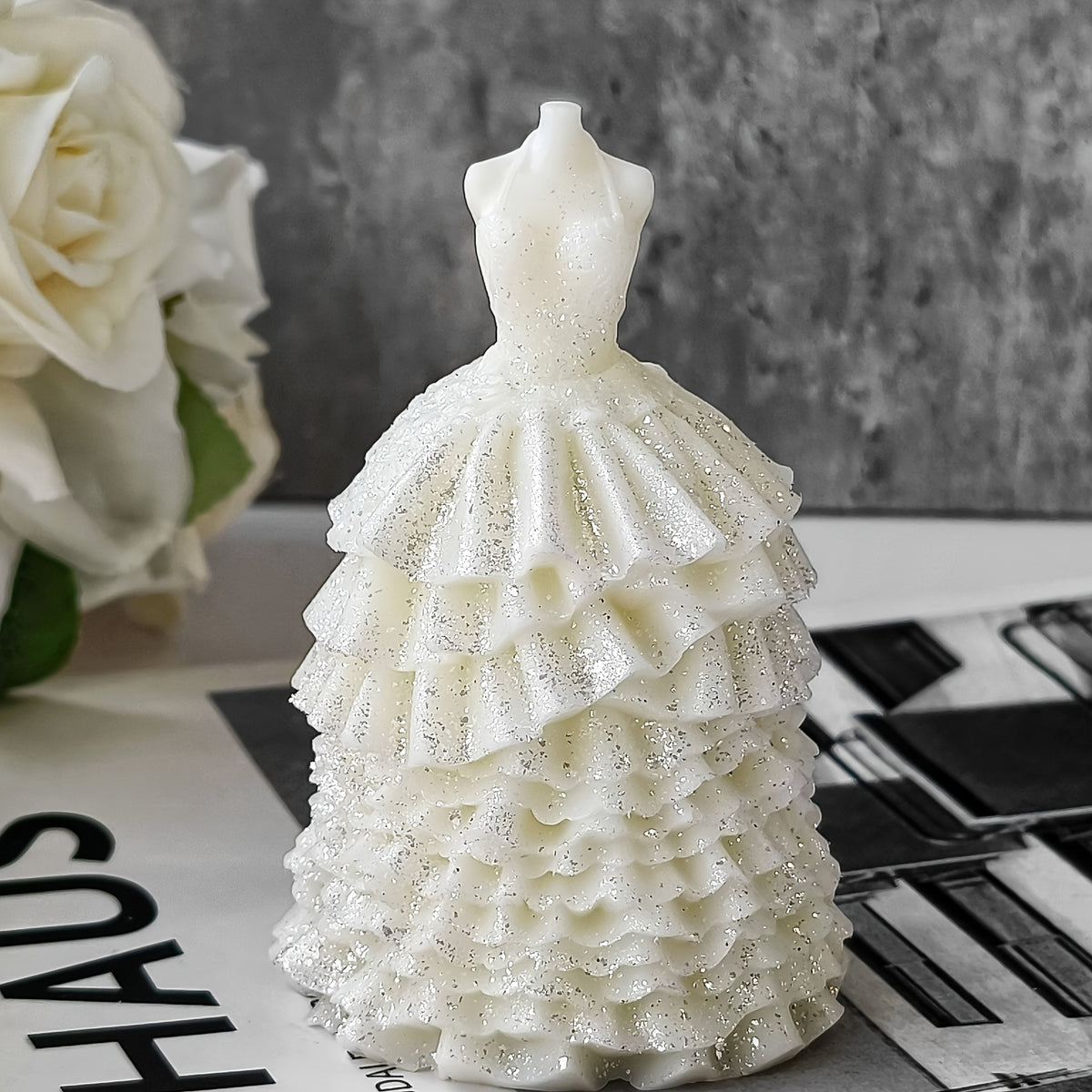 3pcs New Wedding Dress And Skirt Silicone Mold Set - Irregular Shape with Complex Pleated Design, High-Quality Reusable Hand Tools, Suitable for DIY Candles, Gypsum Home Decoration, Wedding Season Day Gifts And Fashionable Candle Shapes for Special Occas
