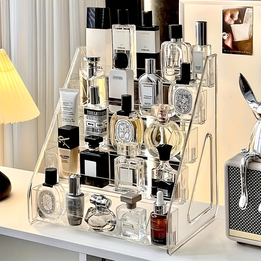 Multi-Tier Acrylic Cosmetic & Perfume Organizer - Heavy-Duty Countertop with 27-Inch Height, 3.2 Cu Ft Capacity, Freestanding Vanity Shelf for Makeup, Skincare, Perfume Bottles - Durable Plastic Display Case for Dresser or