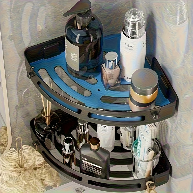 3pcs Heavy-Duty Plastic Corner Bathroom Shelf Set - Black Wall-Mounted Shower Organizer with Curved Shelves, Space-Saving ABS-Like Shelving System for Shower, Bathtub, Kitchen (No Metal, Easy Install) - Holds Toiletries & Bottles