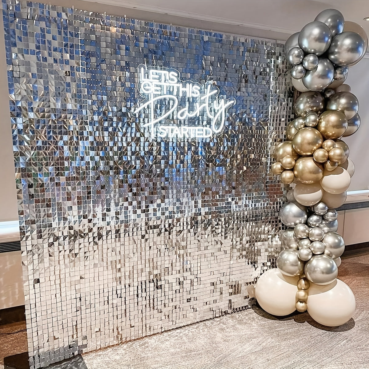 24pcs Shimmer Wall Backdrop Square Sequin Wall Panels - Sparkling Metallic Decor for Weddings, Valentine&Apos;S Day, Christmas, And More - Versatile Party And Event Decorations, Wedding Decorations, Halloween Decorations