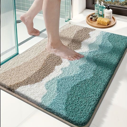 1pc Fluffy Bath Rug Bathroom Mat, Extra Soft Bath Mat, Beach Pattern Simple Absorbent Premium Bathroom Rug, Non-Slip Comfortable Bathroom Mat for Bathroom Floor, Sink, Bathtub, Shower Room, Home Decor, Bathroom Floor Mat, Bath Mats For Bathroom Floor, Ba