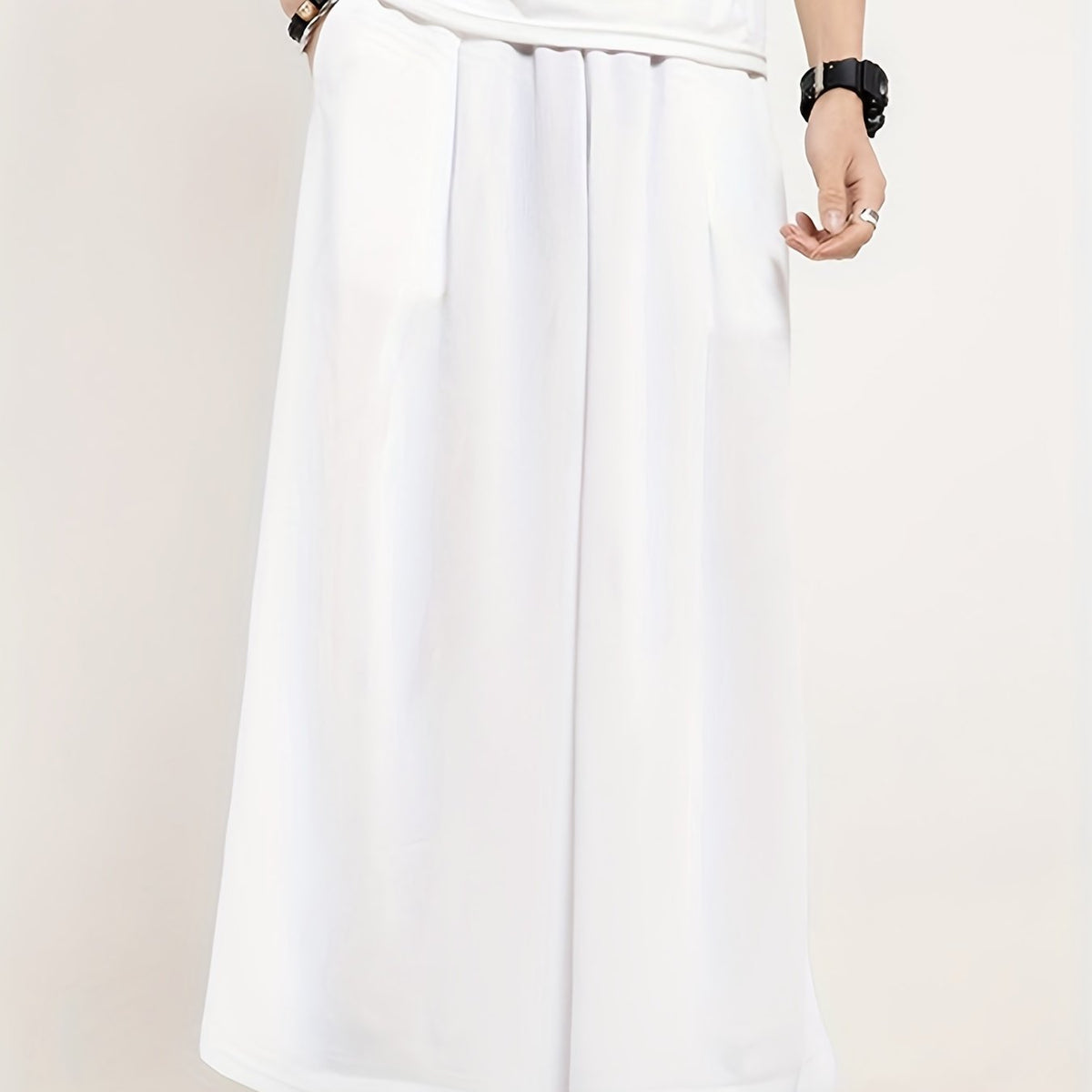 Regular Loose Fit Wide Leg Culottes - Comfortable Non-Stretch Polyester Pants for Men - Perfect for Spring and Fall Casual Wear