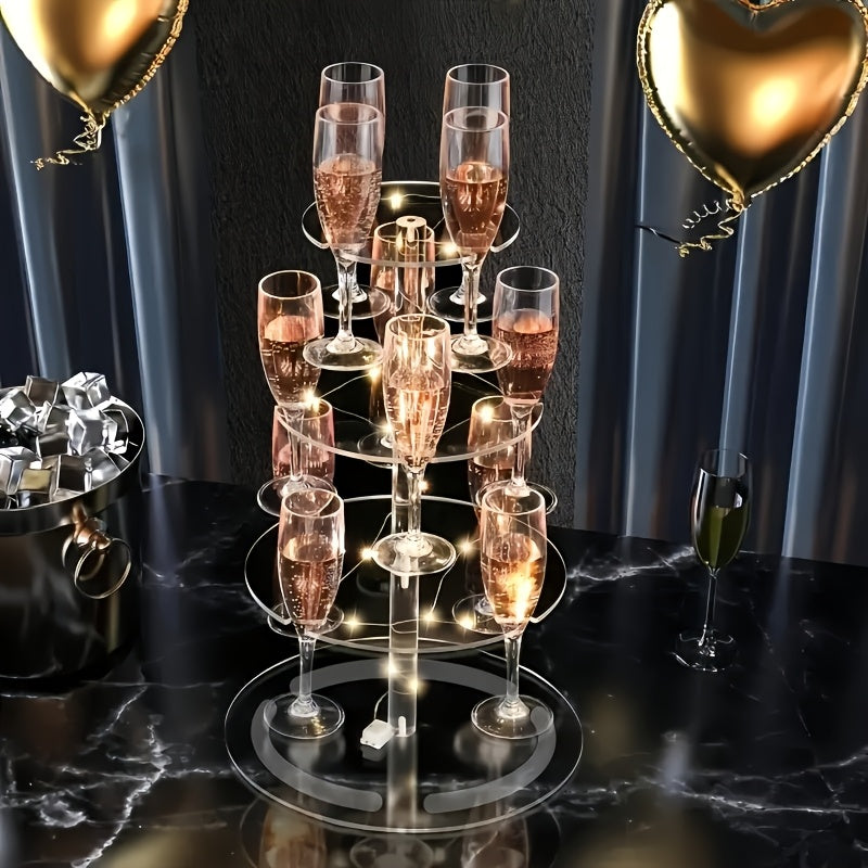 1pc elegant transparent three-layer cocktail glass stand for 12 cups-tower champagne glass display stand perfect for parties and events.