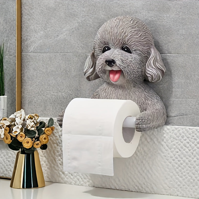 Adorable Resin Dog Tissue Holder - No-Drill Wall Mount, Perfect for Bathroom Decor & Gifts