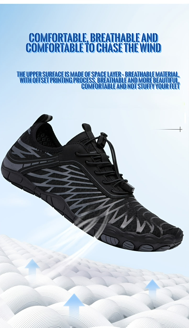 Quick-Dry Aqua Sneakers for Men - Breathable with Non-Slip Rubber Sole for Surfing, Swimming, Beach Tennis & Volleyball - Versatile All-Season Footwear in Gray, Black