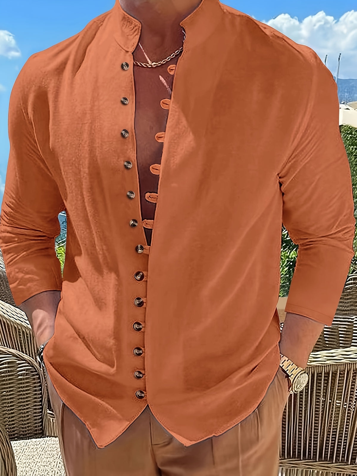 Retro Style Men's Casual Solid Long Sleeve Shirt, Men's Clothes For Spring Summer Autumn, Tops For Men