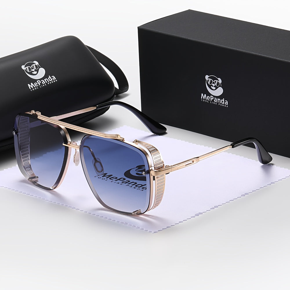 1pc MePanda Vintage Square Metal Double Bridge Fashion Glasses, Stainless Steel Frame with PC Lenses, Retro Eyewear for Daily Leisure, Includes Case