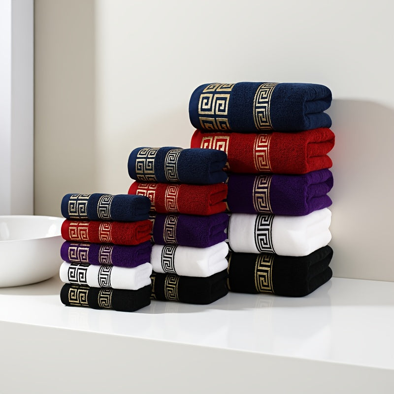 8pcs Set 4pcs 34*34Cm/13.4*13.4 Inches + 2pcs 34*75Cm/13.4*29.5 Inches + 2pcs 70*140Cm/27.5*55.1 Inches, Cotton Solid Color Geometric Pattern Creative Embroidery Quick Drying, Fast Absorption, Lightweight, Very Suitable for Home, Hotel And Spa Use, Outdo