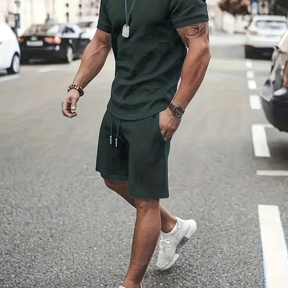 Men Summer Outfits 2 Piece Sets Fashion Short Sleeve Muscle Tee Shirts & Shorts Beach Set Sports Tracksuit For Men, Men's Pajamas Loungewear