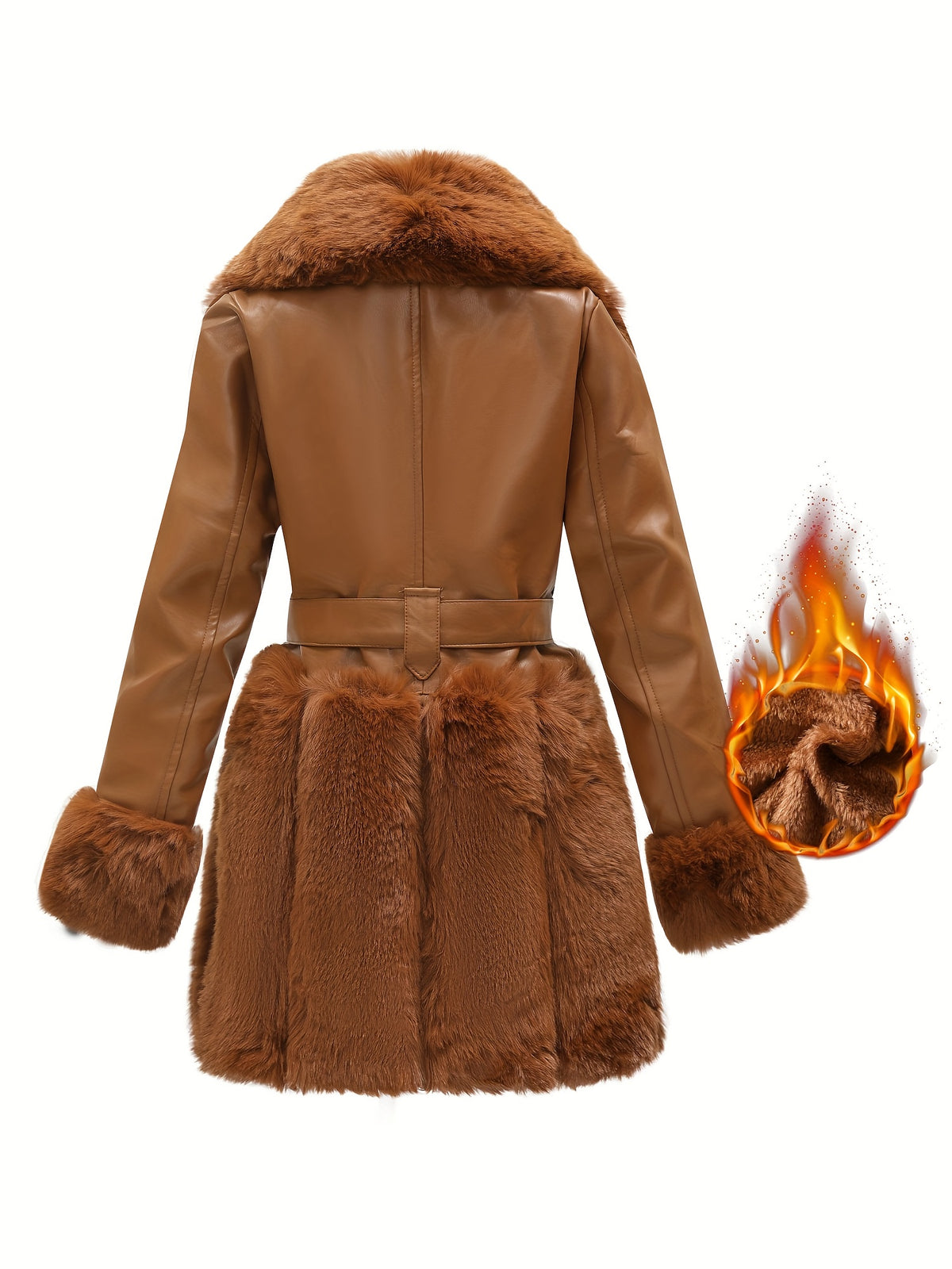 Women'S Elegant Faux Fur-Lined Parka Jacket - Thickened Warm Winter Coat with Button Front, Long Sleeves, and Belted Waist, Solid Color Casual Outerwear for Fall/Winter, Winter Parka