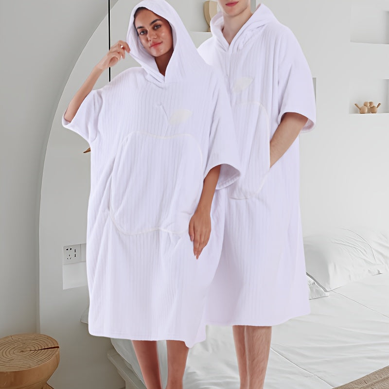 A Wearable Bath Towel, a Cute Hooded Soft Shower Dress for Men And Women, Featuring an Apple Shape with Pockets, Adjustable for Home And Travel Use.