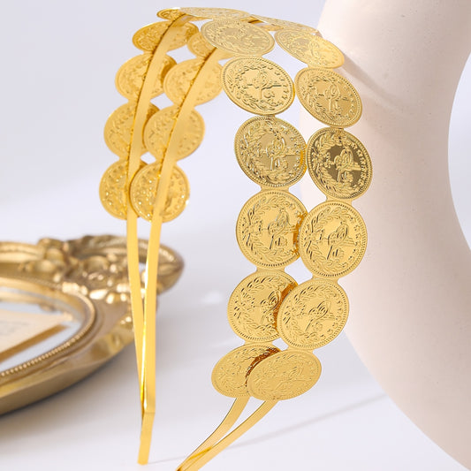 1pc Luxury Palace-Style Women'S Hair Accessory - Turkish Coin Design with Golden-Tone Metallic Finish, Vintage Wedding Party Headpiece for Brides & Guests
