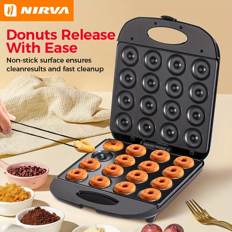 16-Hole Donut Maker Machine - Non-Stick Donut Machine with 16-Slot Capacity, 5-Minute Fast Heating, Indicator Lights & No Oven/Mold Needed, Commercial/ Use (European Plug 220-240V) for Donuts, Munchkins, Rings, Bagels -