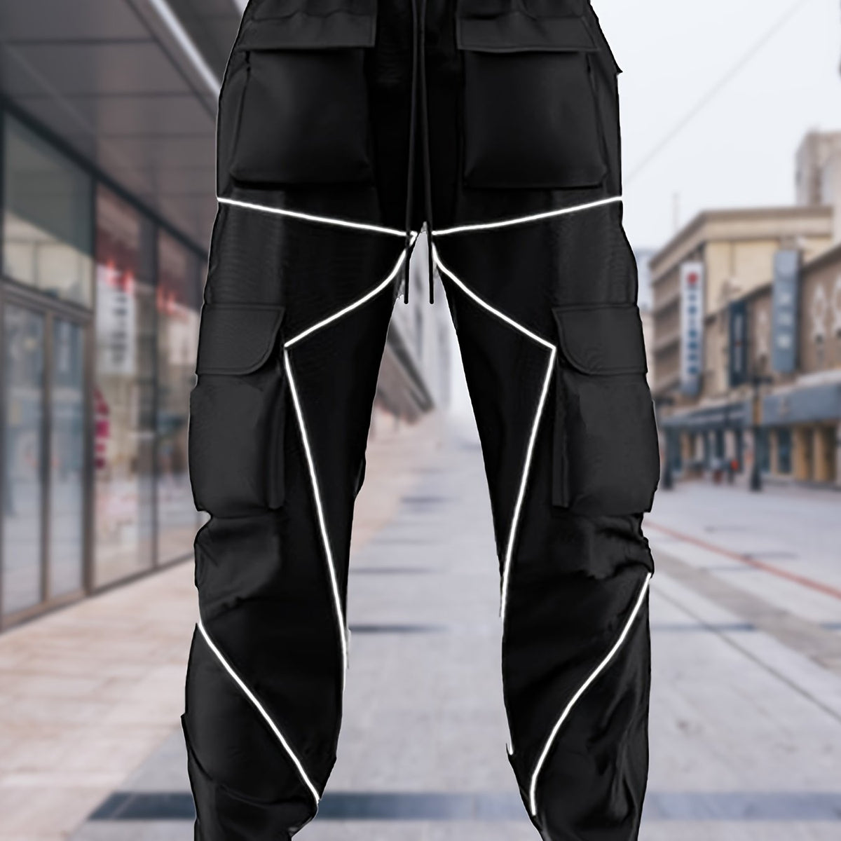 Stylish Multi-Pocket Cargo Pants for Men - Long Footed, Reflective Stripes, Climbing, Mountain, Outdoor Fitness - Comfortable, Breathable, Quick-Drying