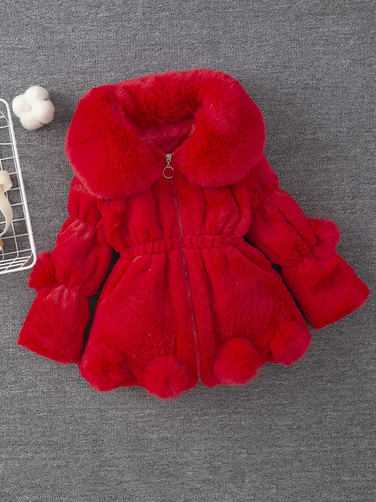 Girls' Autumn/Winter Fashion Thickened Flannel Warm Coat with Turn-Down Collar, Stylish and Comfortable Casual Outerwear for Girls
