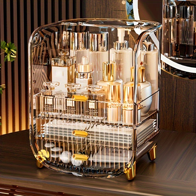 Drawer Type Cosmetics Storage Box, Light Luxury Dustproof Display Box, Large Capacity Dressing Table Powder Mask Cosmetics Shelf