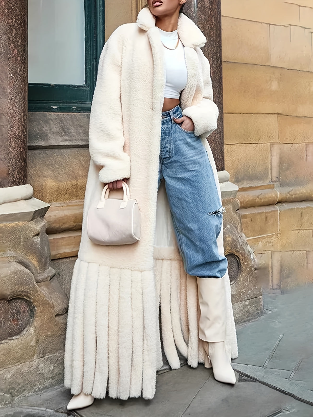 Women'S Elegant Winter Coat - Long Sleeve Tassel Hem, Non-Stretchy H-Line Silhouette, Chic Outerwear for Fall/Winter, Office, Party, Fashionconscious Women, Highquality Material, Fashion Lovers, Stylish Jacket, Durable Construction