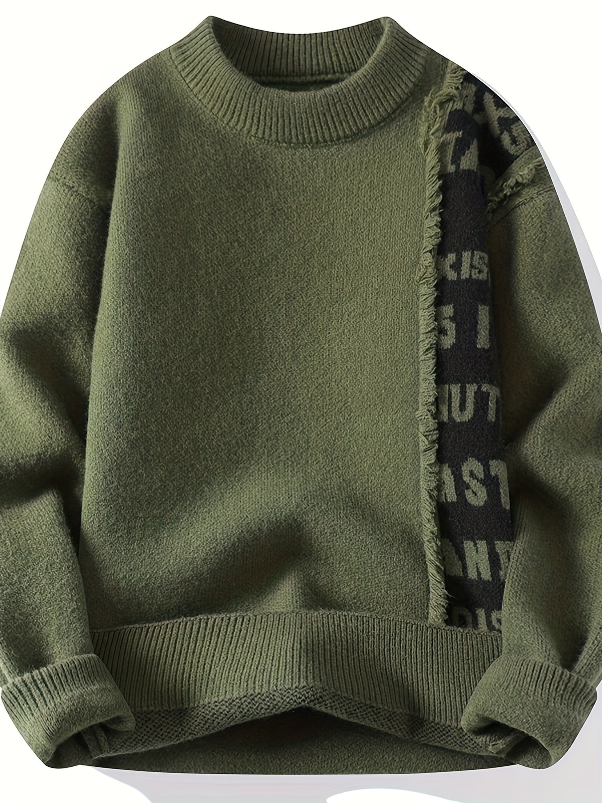 Men's Korean Style Round Neck Sweater, Youthful Fashion Patchwork Cable Knit Thickened Warm Pullover, Autumn and Winter New Color Block Casual Base Layer Shirt 711
