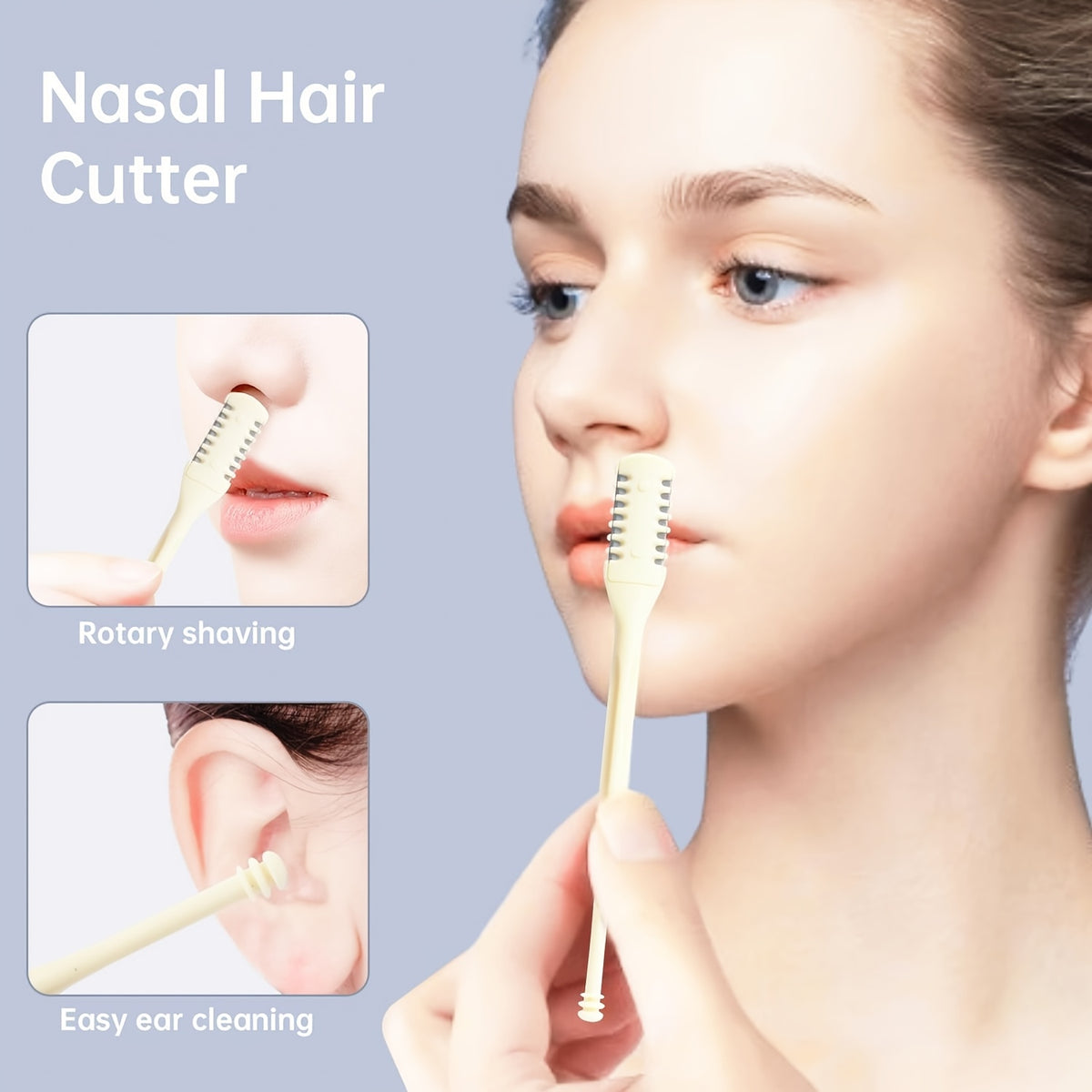 12/8pcs Dual-Sided Nose Hair Trimmer Kit, 2-In-1 Manual 360° Rotary Nose Hair Remover Tool with Ear Scoop, Suitable for Men And Women, Portable Grooming Device