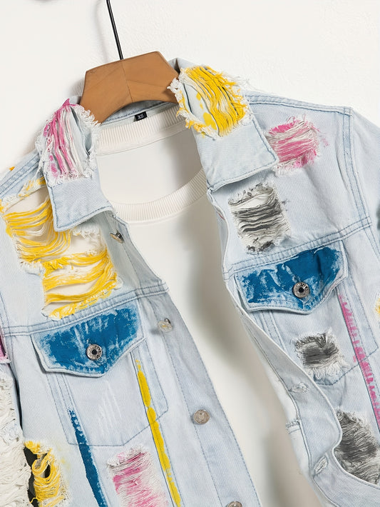 Men's Denim Jacket with Random Print