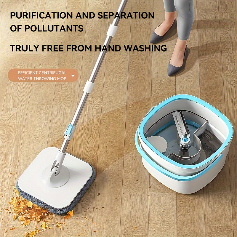 1 Set, Sewage Separation Hands-free Wash Mop And Bucket Set, Household Rotating Floor Mop, Lazy Mop, Dust Removal Mop, Dry And Wet Use, Perfect For Home, Kitchen, Bathroom Floor, Cleaning Supplies, Cleaning Tool