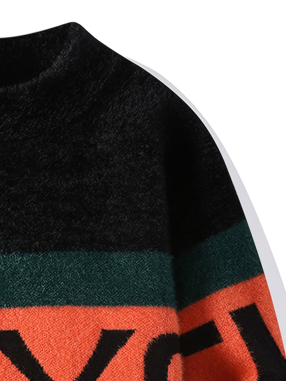 Men'S Casual Crew Neck Sweater - Warm Long Sleeve Pullover with Bold "GUY" Letter Print, & Orange Color Block Design, Regular Fit for Fall/Winter, Knit