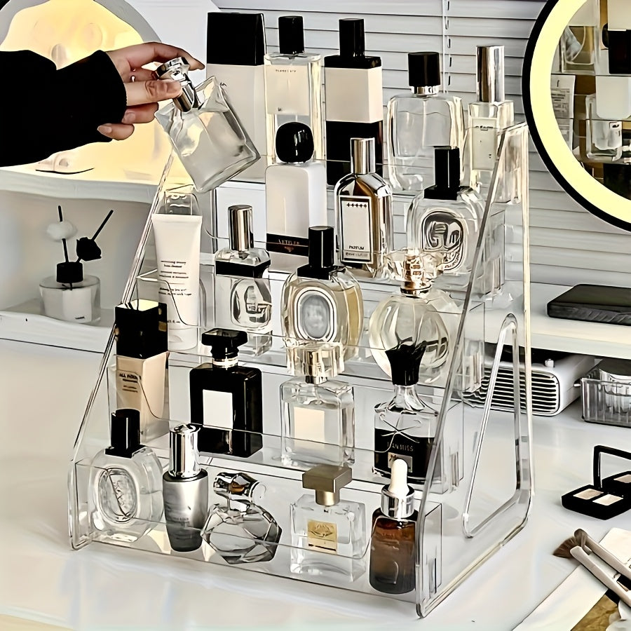 1pc Transparent Cosmetic Organizer - Makeup Vanity Storage Box with Open Compartments, Bathroom Countertop Organizer for Lipstick, Perfume, Nail Polish, Skincare - Space-Saving Vanity Organizer, Perfect Gift for Women, Mom, Sister
