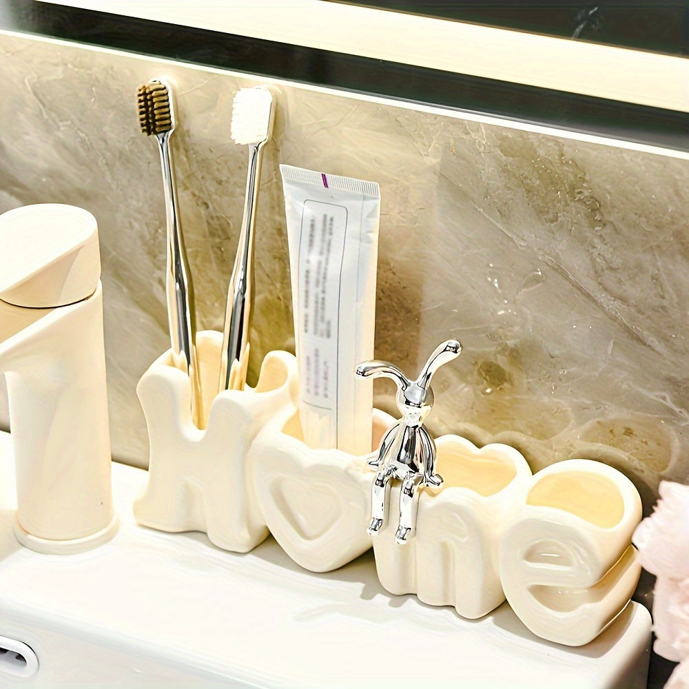 Ceramic Toothbrush Holder, Creative Bathroom Toothbrush Holder, Standalone Countertop Bathroom Organizer, Multifunctional Toothbrush Toothpaste Storage Rack, Bathroom Accessories, Home Decor