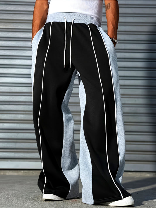 Men'S Casual Athletic Pants, Outdoor Color-Block Loose Comfortable Straight Leg Trousers