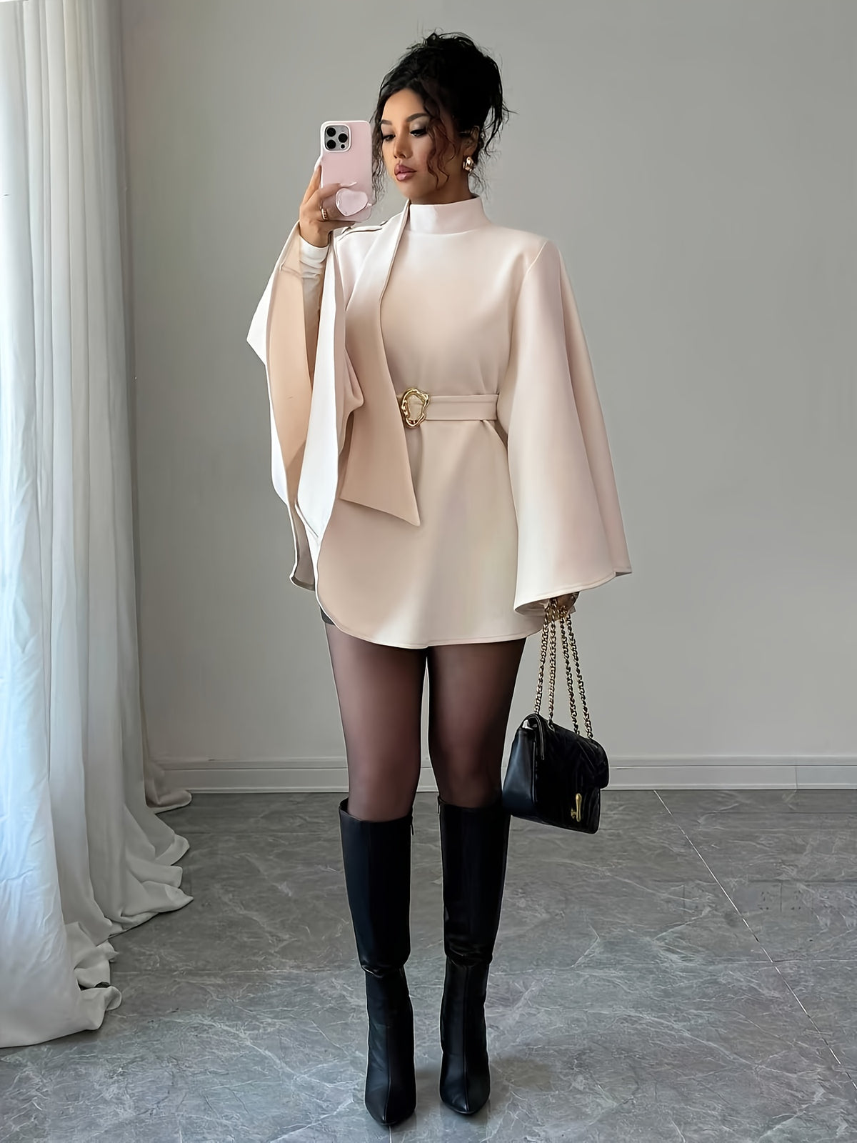 Women'S Elegant Winter Coat - /Neutral Tones, Structured Belted Hem, Chic Office to Party Outerwear, All-Season Formal & Everyday Outerwear for Women, Winter Clothes For Women, Winter Jacket For Women, Winter Coat For Women, Winter Jacket Women