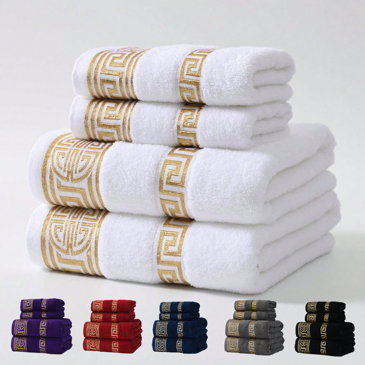 4pcs 2pcs 40*75cm + 2pcs 70*140cm or 2pcs 50*100cm+70*140cm Luxury Geometric Golden Embroidery Bamboo Fiber Towel Bath Towel Adult Couple Towel Bath Towel Valentine'S Day Gift Towel Bath Towel Universal Home Daily Use Face Washing Bath Wrap Towel 40*75cm