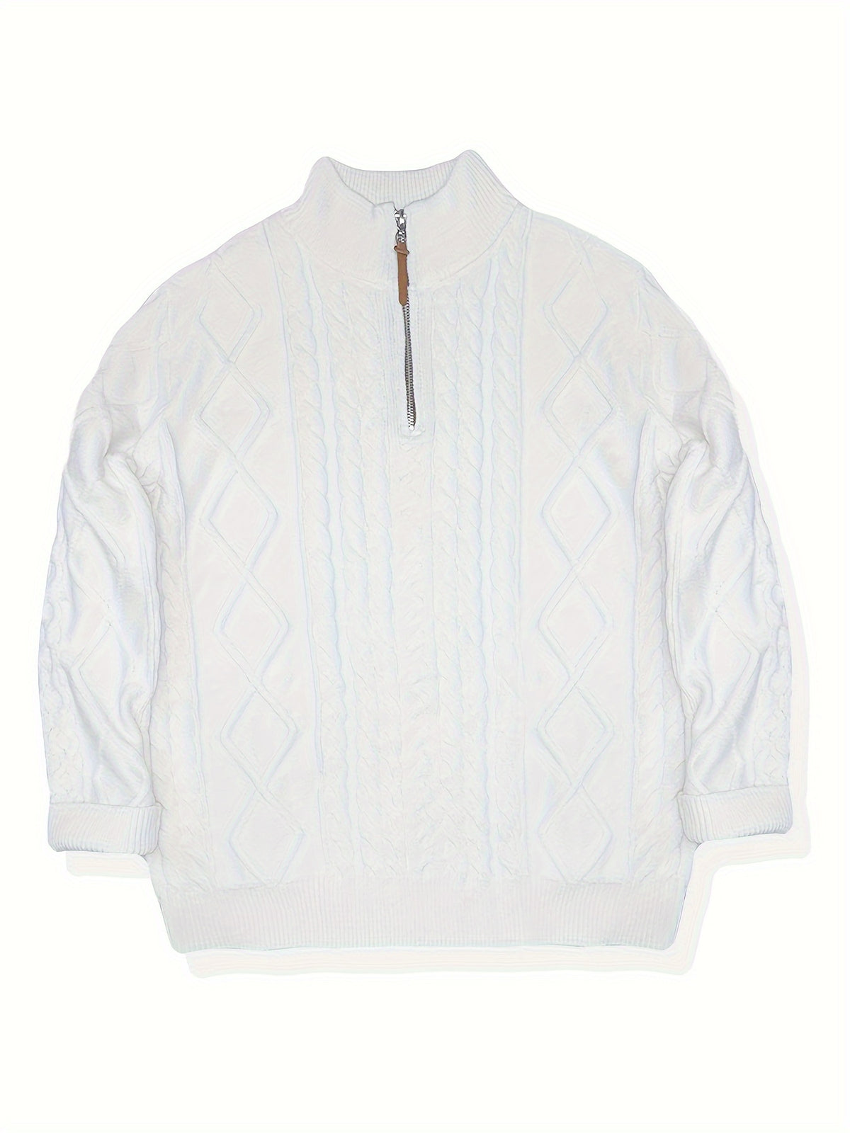 Men's Sweater, Half-High Collar Zip-Up Cable Knit Pullover with Adjustable Neckline, Classic Cable Weave Design, Minimalist and Versatile for Casual Wear, Mature and Stylish Look, Perfect for Autumn and Winter Seasons, Combines Warmth and Fashion