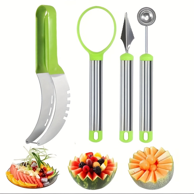 4pcs Watermelon Slicer Set, Fruit Carving Tool Kit with Baller Scoop and Flesh Separator