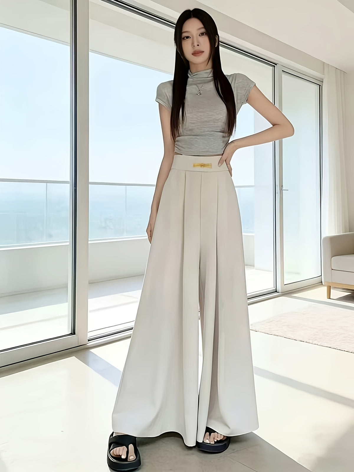 Yamamoto Skirt Pants Women Summer Versatile Outerwear Mom Outfit High Waist Fashionable A-line Half Skirt Hanging Casual Wide Leg Straight Leg Pants Skirt Women