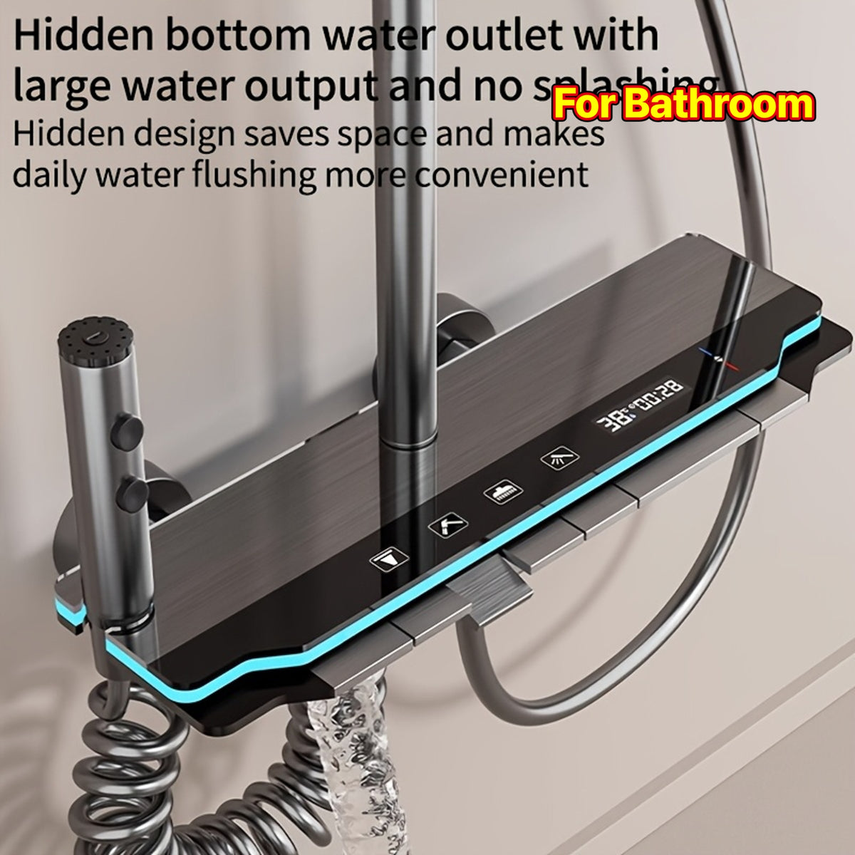 1set Luxurious LED Shower Set, Outdoor Shower Fixture, Booster Spray Set for Home Use, Bathroom 30.48cm Top Rainfall Shower with Handheld Shower Head, Wall Mount piano keys Shower System with Digital Display, Bathroom complete shower sets
