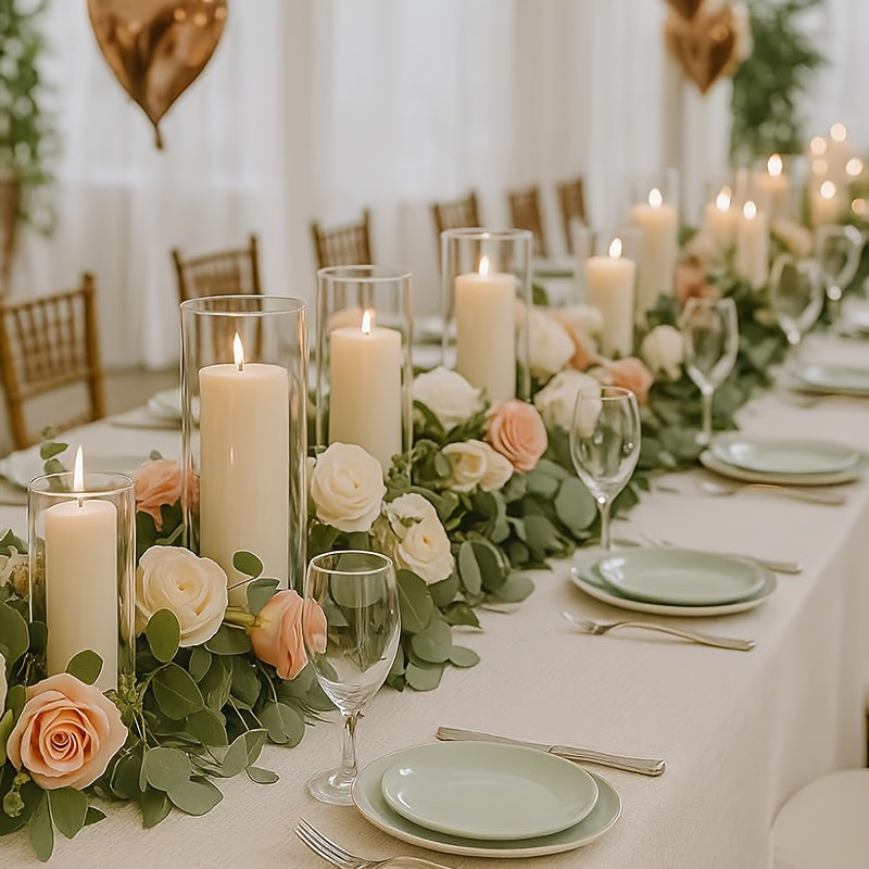 6pcs Transparent Cylindrical Vases, Windproof Candle Holders, High Borosilicate Glass, Durable and Sturdy, Ideal for Wedding Supplies, Birthday Parties, Proposals, Christmas, Anniversaries, Romantic Dinners, Candle And Vase Decorations
