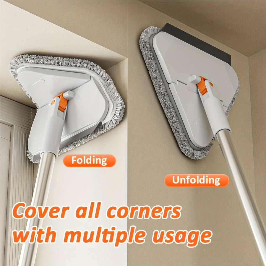 2-in-1 Heavy-Duty Cleaning Mop and Baseboard Cleaner with Long Handle - Heavy-Duty Floor Mop System with Flip-Flop Panel, Compatible with Foam Strips/Scraper Attachment - Stainless Steel for, Tile, Vinyl Floors - Ideal for Kitchen, Bathroom, Living Room,
