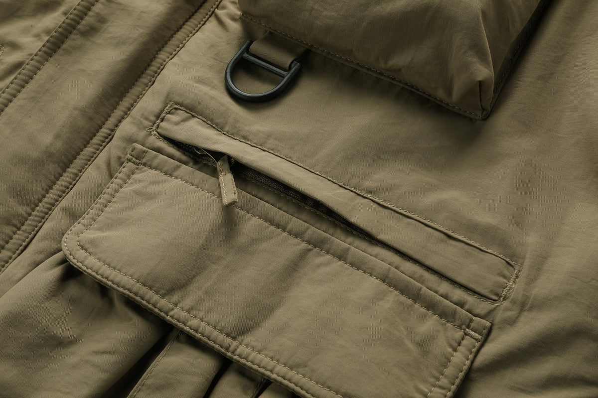 WarmthMax Cargo Jacket for Men - Fleece Lined, Removable Hood, Military Style, Water Resistant, Breathable, and Adjustable Fit for Outdoor Activities